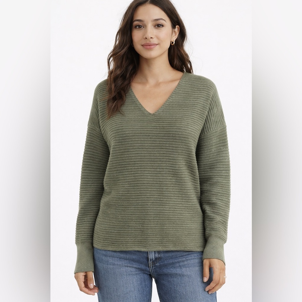 Tommy Bahama Olive Green Ribbed V Neck Sweater NWT Size S Petite